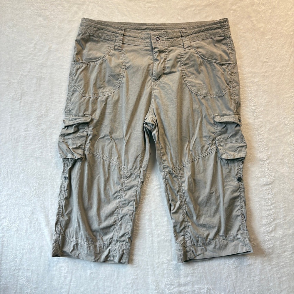 Kuhl Pants Women Sz 12 Beige Tan Convertible‎ Cargo Capri Pants Hiking Outdoor